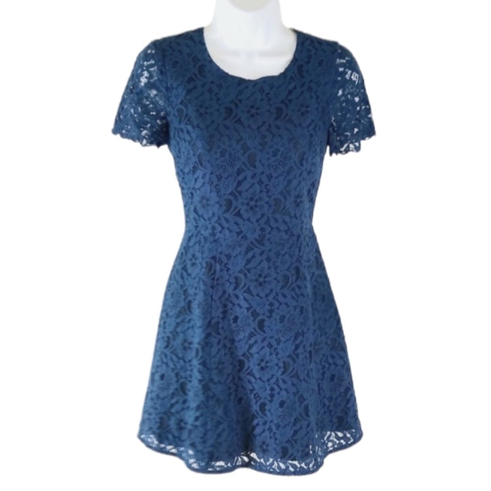 J. Crew  blue lace overlay  dress